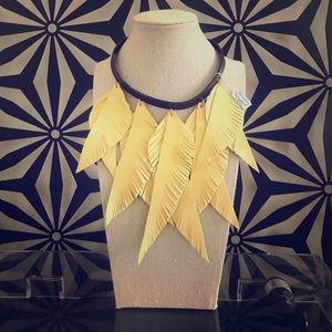 Hand made yellow feathers choker